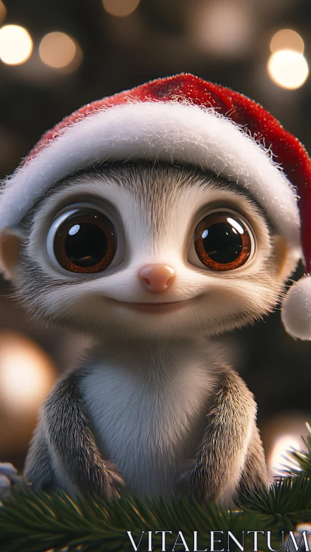 Photorealistic Christmas critter portrait with bokeh lighting.