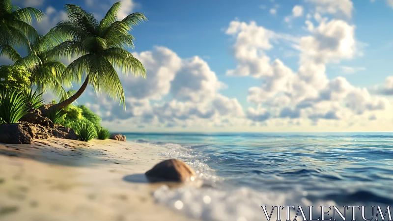 Tropical Paradise Beach with Swaying Palms.