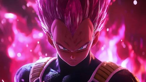 Fierce cosmic warrior crowned in neon fire and focused rage.