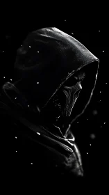 Hooded cyber-noir figure rendered in high-contrast side light