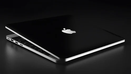 Midnight laptop lid glides open like a quiet chrome horizon