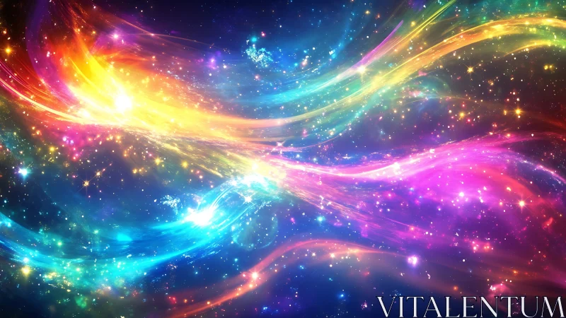 Multicolored luminous streaks over star-like particle field.