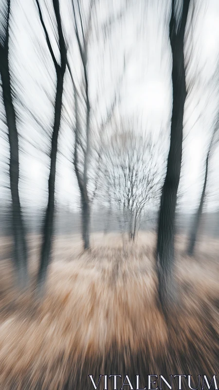 Radial motion-blur woodland scene abstracts winter grass