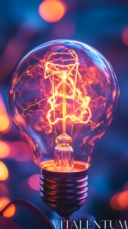 Incandescent bulb macro reveals vivid filament energy flow