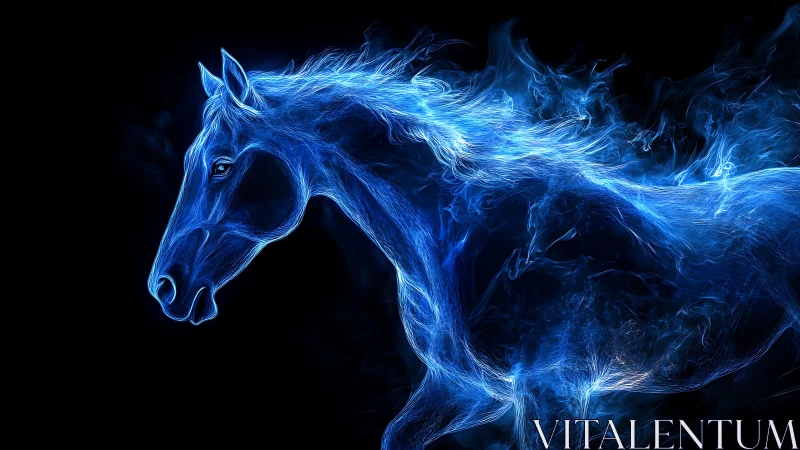 Neon energy horse profile in luminous digital linework composition.