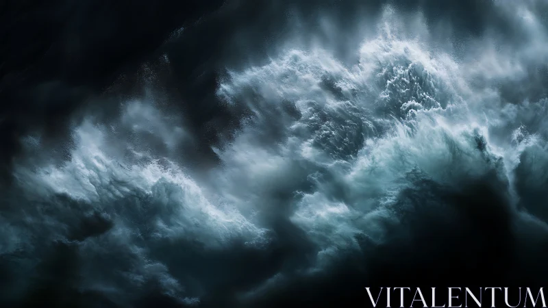 Roaring ocean waves rise in a powerful midnight storm