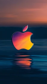 Colorful tech logo over water with calm sunset backdrop.