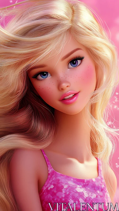 Sunny blonde girl smiles softly in a dreamy pink glow