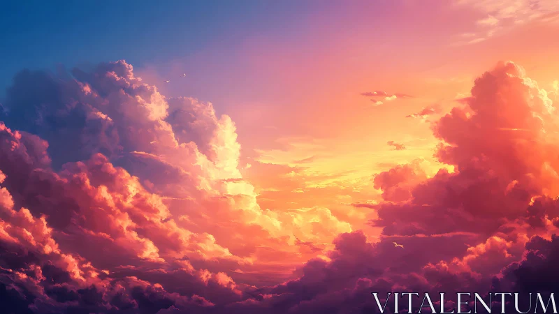 Radiant sunset clouds in expansive digital sky scene.
