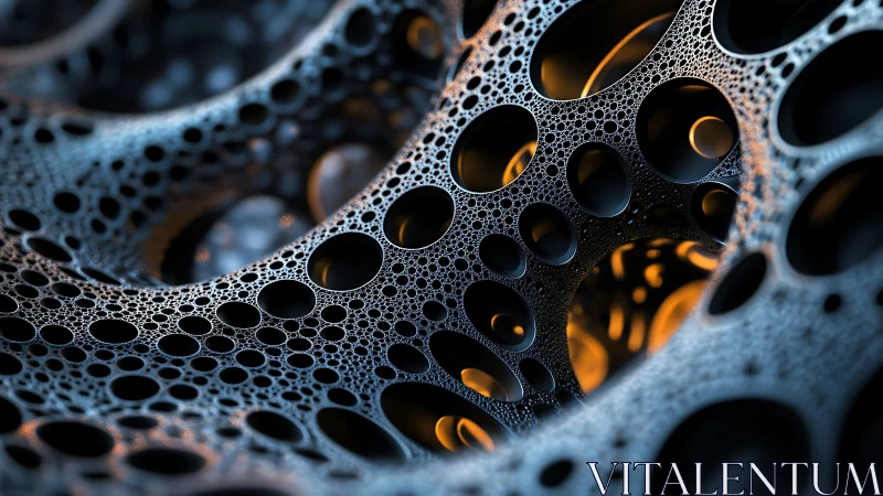 Cellular metal lattice with glowing amber core illumination.