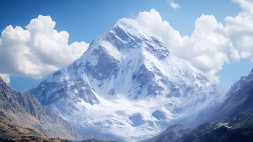 Sky-throned ice titan rising above rugged mountain valleys.