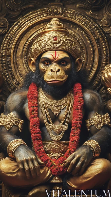 Majestic monkey deity seated in glowing golden splendor.