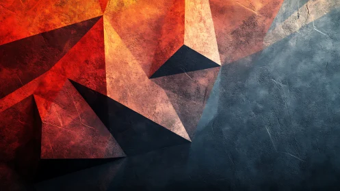 Geometric red and blue abstract low poly textured wall art.