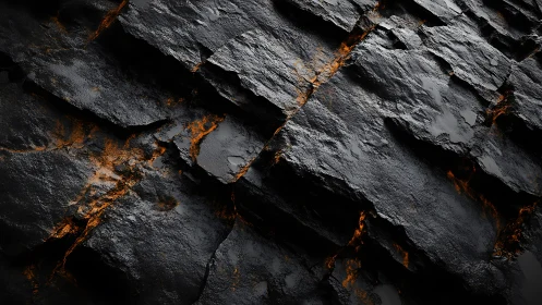 Volcanic basalt plates intersected by glowing molten fissures