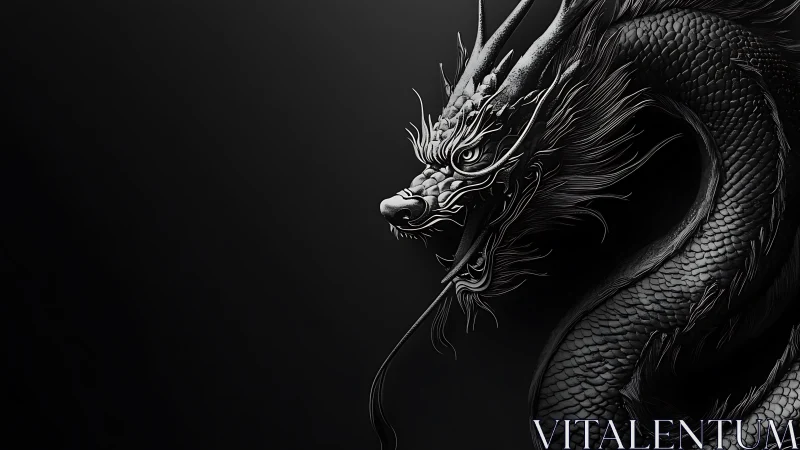 Midnight dragon coils from darkness and whispers in chrome