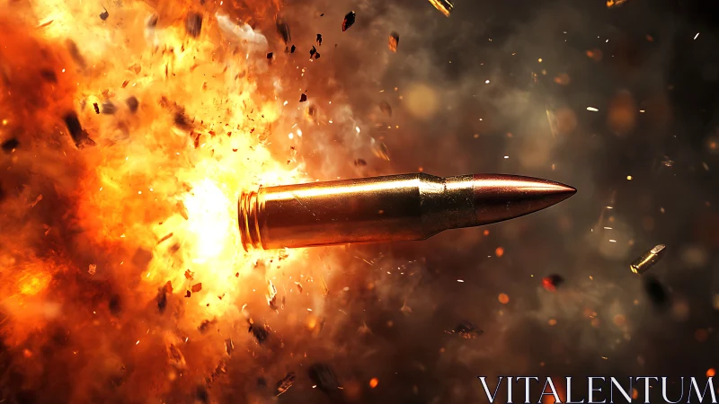 High-velocity bullet ripping through fiery explosion in air.