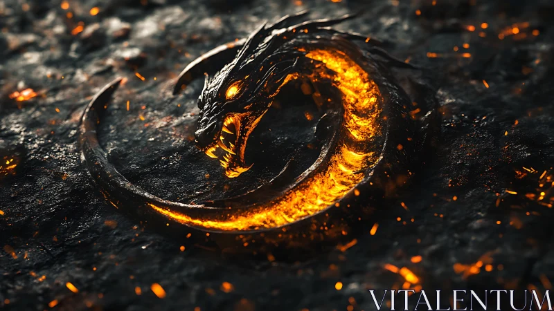 Molten dragon emblem coiled on dark volcanic ground.