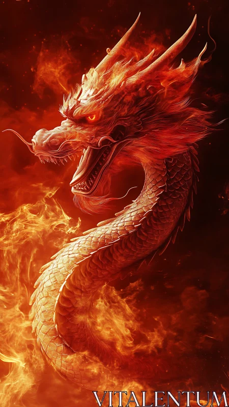 Infernal serpentine dragon rendered in blazing volumetric fire.