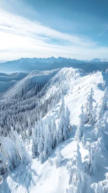 Snow laden ridge and distant peaks under clear winter sky.