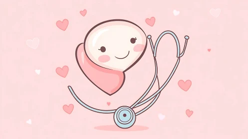 Cheerful Stethoscope Cuddles Joy Within Pink Dreams