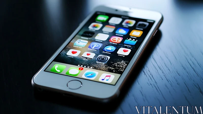 Silver iPhone displaying iOS interface with home screen application icons.