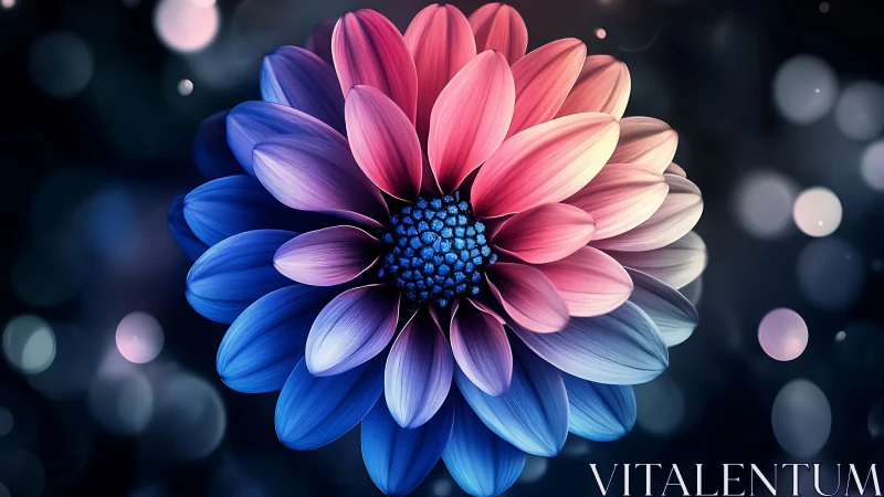 Gradient Flower with Blue Pink Petals and Dark Background