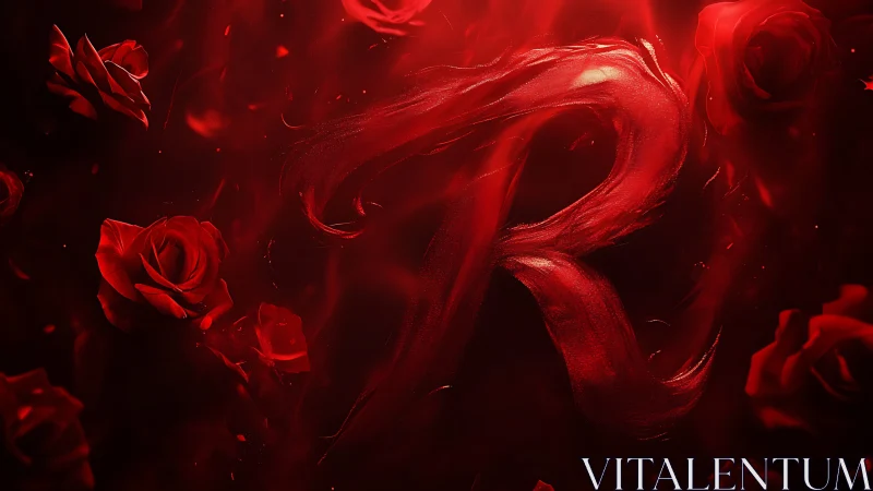 Crimson Numeral Three with Sculptural Rose Forms.