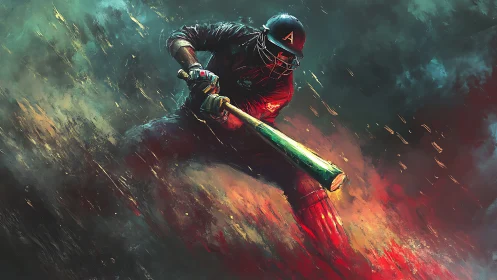 Dynamic digital painting of cricket batter in kinetic motion.