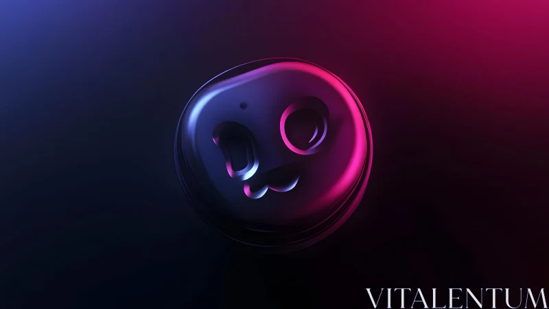 Glossy 3D Smiley Face in Neon Pink and Blue Lighting.