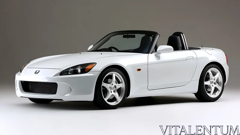 White two-seat convertible sports car in studio setting.