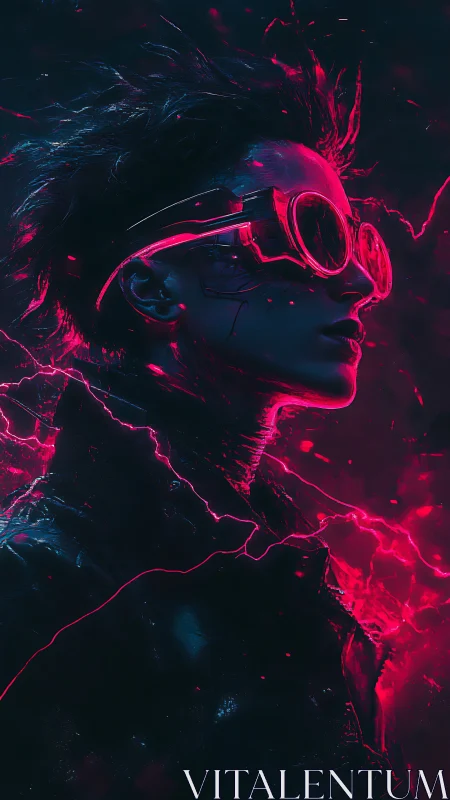 Neon storm rider in electrified cyberpunk profile portrait.