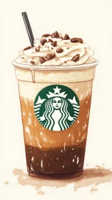 Digital study of layered iced coffee with whipped cream and chips