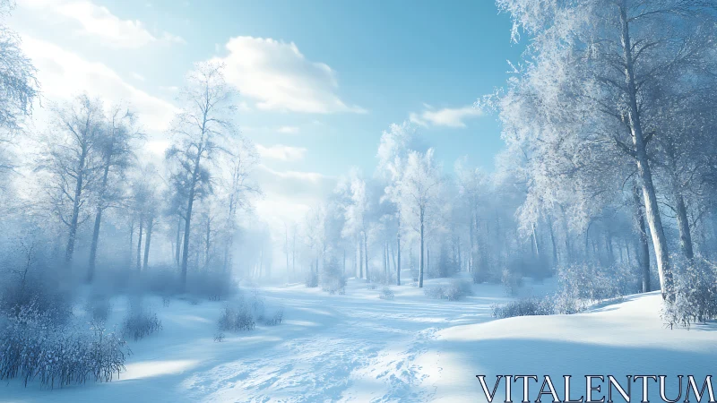 Winter hush drapes the sunlit forest in shimmering frostlight