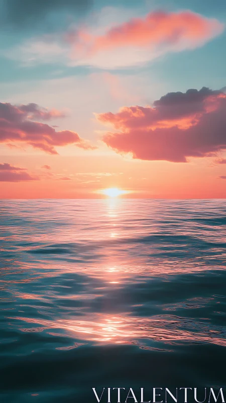 Cotton candy sunset melts over glassy teal ocean horizon.