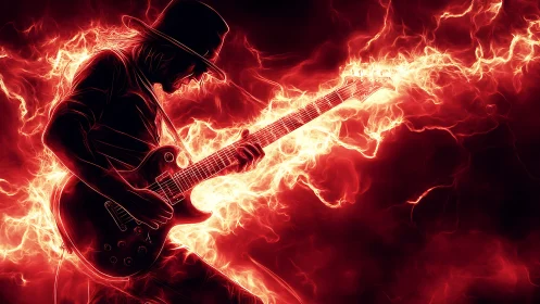 Electric guitarist ignites stage in blazing red neon fire