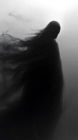 Shadow wraith silhouette dissolving into white mist.