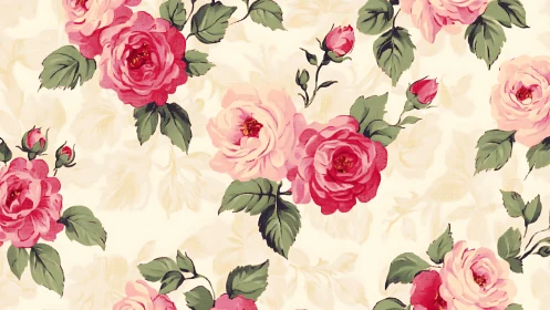 Vintage rose pattern with soft cream floral ground.