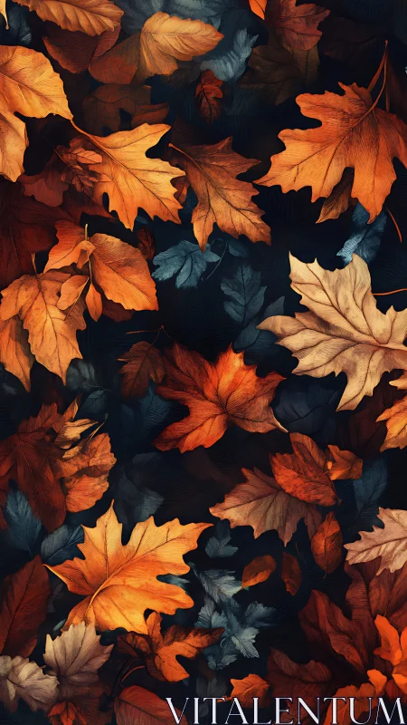 Overlapping autumn foliage on dark contrasting background.