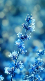 Frost-Encrusted Blue Wildflower Spike Glistening Against Soft Background.