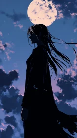 Moonlit silhouette of a quiet wanderer in twilight skies.