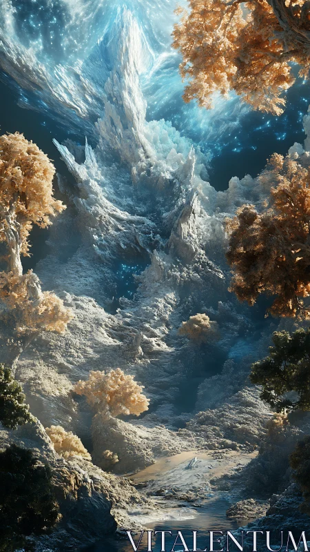 Glacial crystalline spire beneath bioluminescent nebula sky