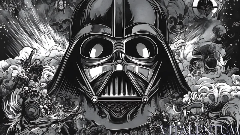 Comic-style monochrome villain montage with dynamic linework.