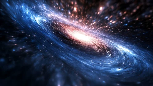 Spiral galaxy rendered with luminous central energy core