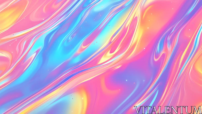 Iridescent gradient flow with fluid holographic surface design.