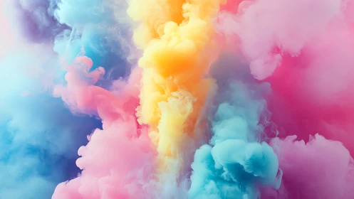 Colorful pastel smoke clouds in abstract vertical plume.