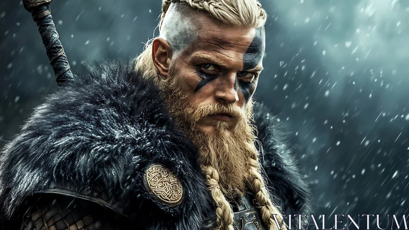 Storm‑ready Viking warrior wrapped in fur and fierce calm.