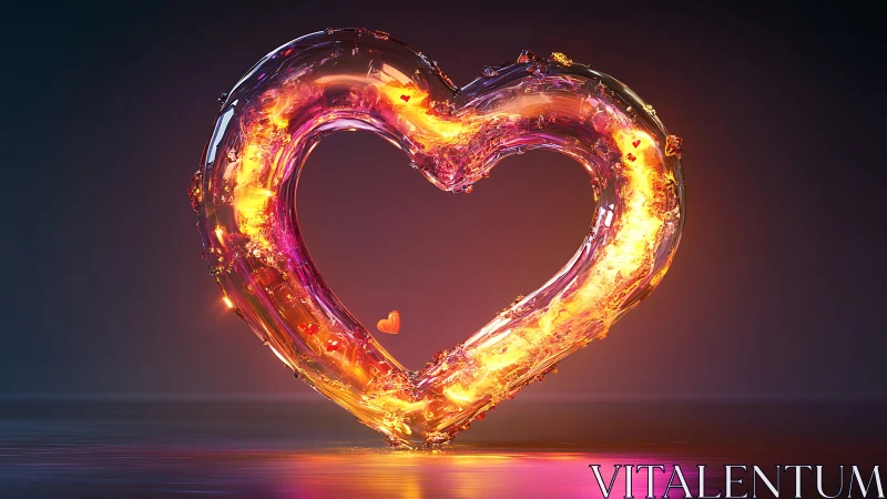 Luminescent Glass Heart with Fiery Interior Glow.