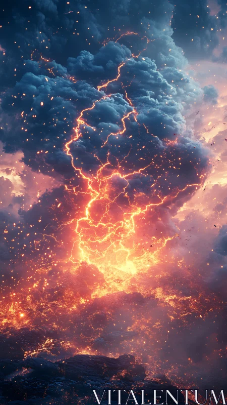 Lightning Storm Over Volcanic Landscape at Dusk
