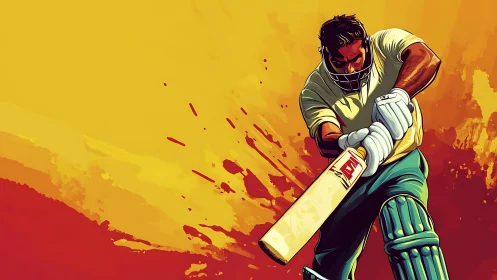 Dynamic digital cricket batsman striking bold shot.