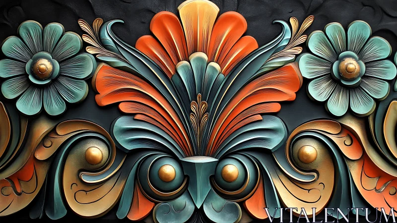 Baroque bloom engine in teal, copper, and gilded dusk.